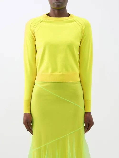 Snay Lace-shoulder Sweater - Womens - Neon Yellow
