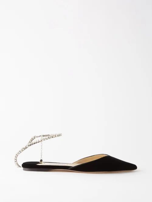 Saeda Velvet Point-toe Flats - Womens - Black