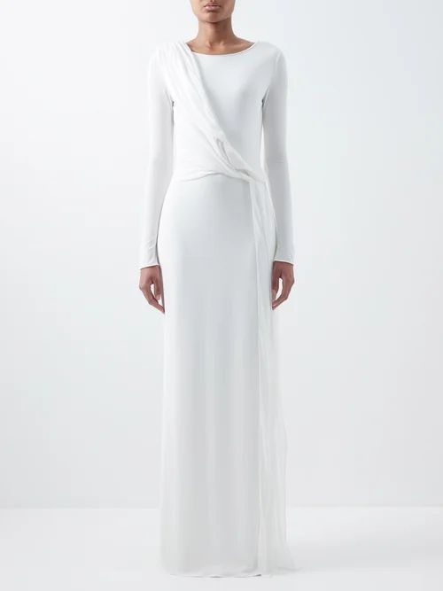 Twist-front Long-sleeved Jersey Gown - Womens - White