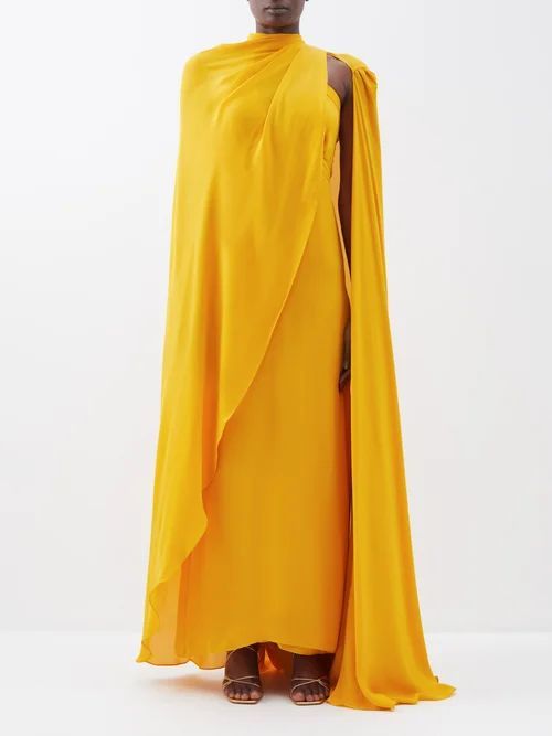 Camino Iluminado Detachable-cape Silk Gown - Womens - Yellow