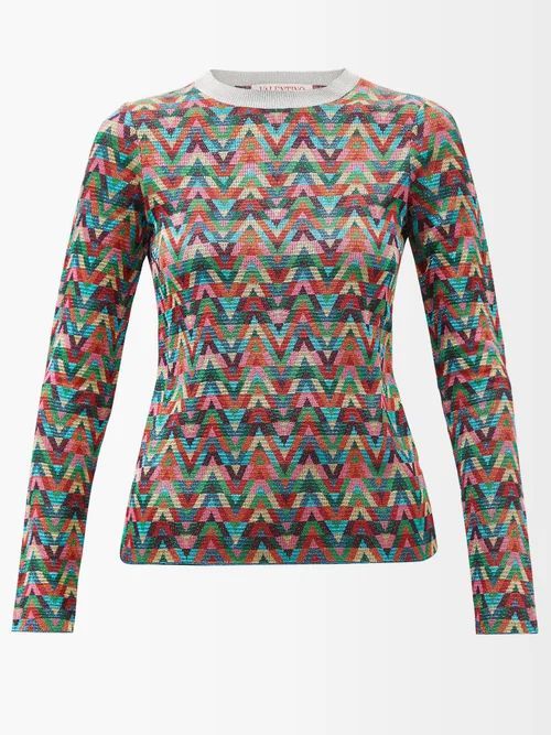 Optical Valentino-jacquard Lamé-jersey Sweater - Womens - Multi