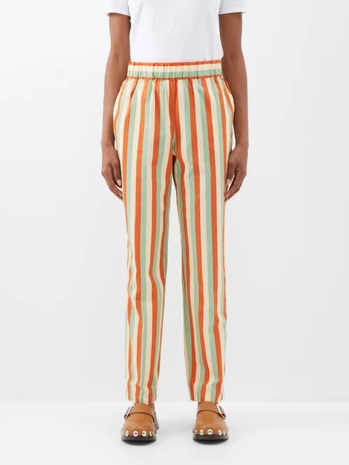 Fleur Striped Cotton-twill Trousers - Womens - Orange Multi