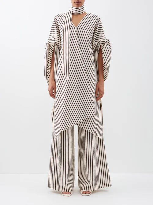 El Poncho Oversized Striped Silk-blend Tunic - Womens - Ivory Multi