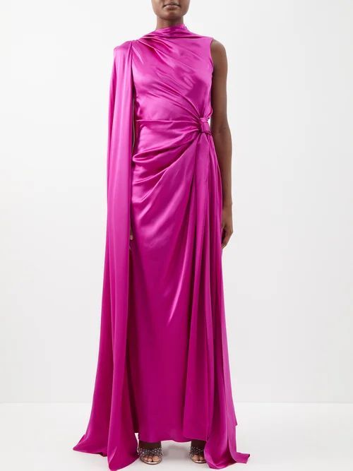 Asymmetric Draped Silk-satin Gown - Womens - Purple