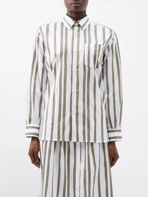 Sela Striped-cotton Shirt - Womens - Khaki White