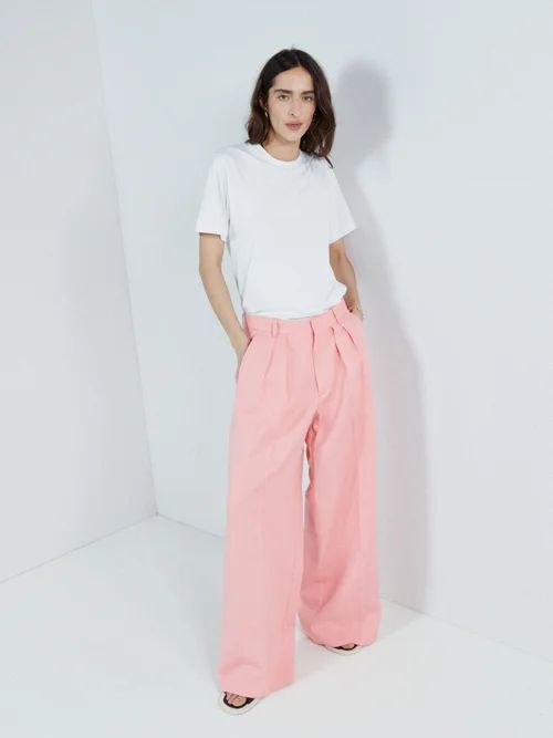 Wide-leg Ramie And Cotton-blend Chino - Womens - Coral
