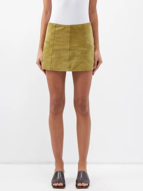Ric Suede Mini Skirt - Womens - Olive Green