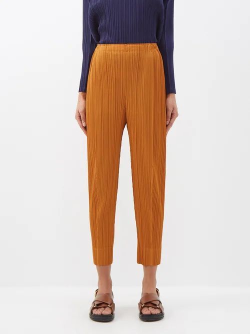 Cropped Technical-pleated Trousers - Womens - Light Brown
