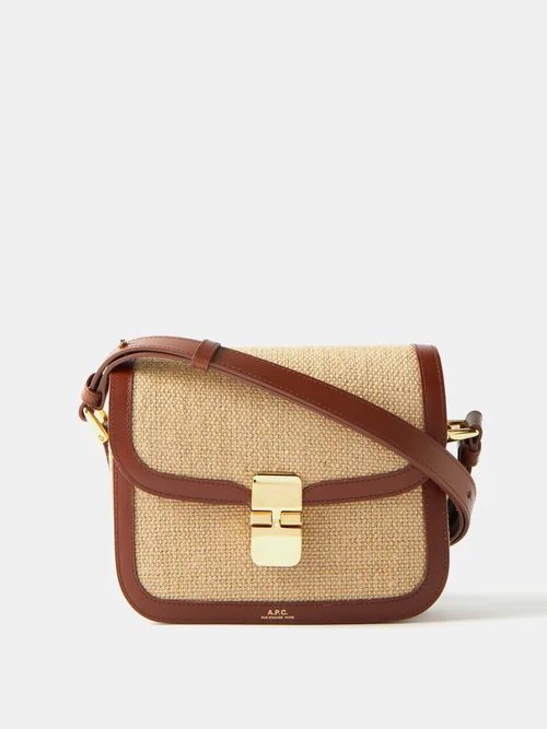 Grace Small Leather-trim Jute Shoulder Bag - Womens - Tan