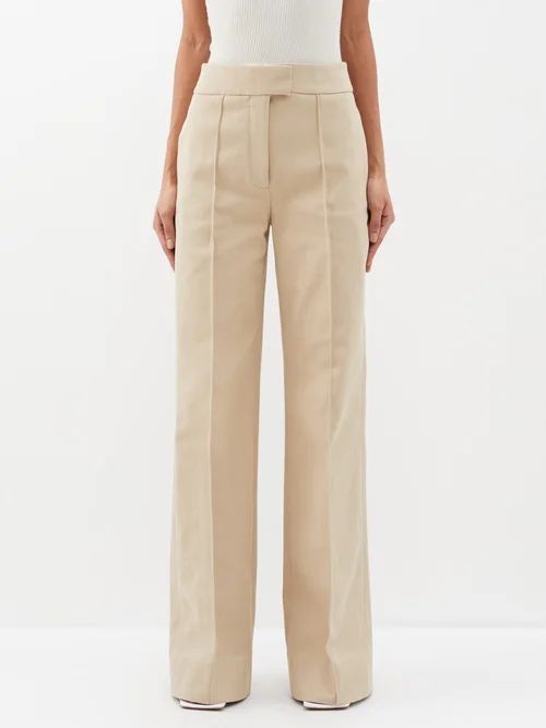 Cotton-gabardine Straight-leg Trousers - Womens - Khaki