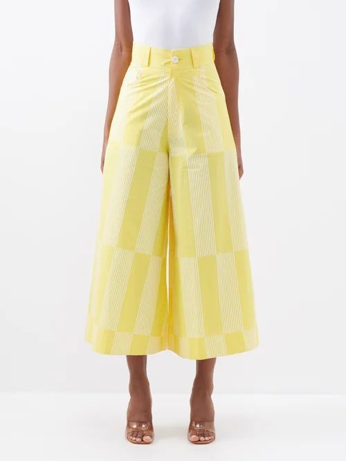 Cropped Wide-leg Cotton-poplin Trousers - Womens - Yellow