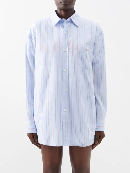 Oversized Pinstripe Cotton-poplin Shirt - Womens - Blue Stripe