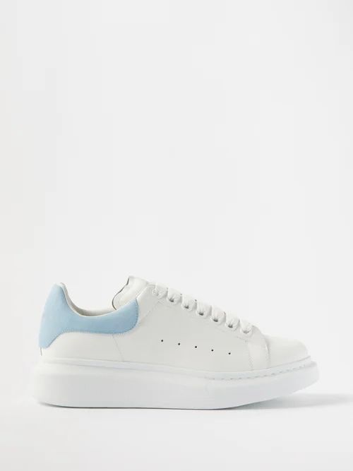 Oversized Raised-sole Leather Trainers - Womens - Blue White