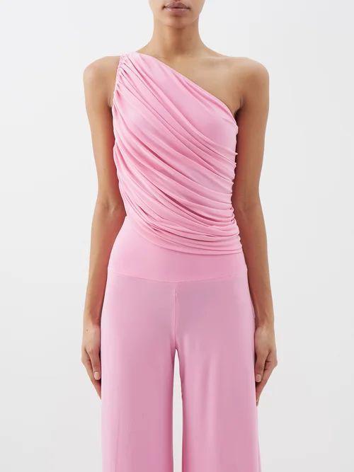 Diana Asymmetric Ruched Crop Top - Womens - Pink