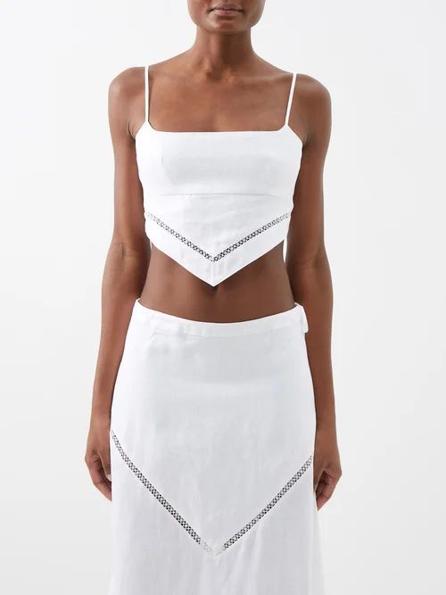 Loyalty Pointed-hem Linen Crop Top - Womens - White