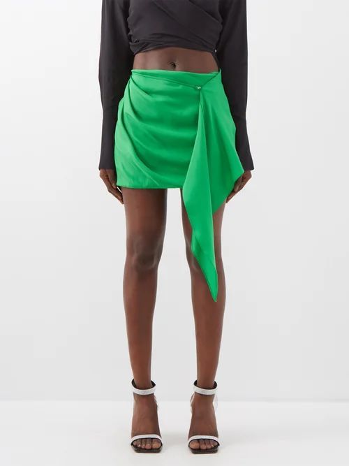 Himeji Tie-waist Silk Mini Skirt - Womens - Green