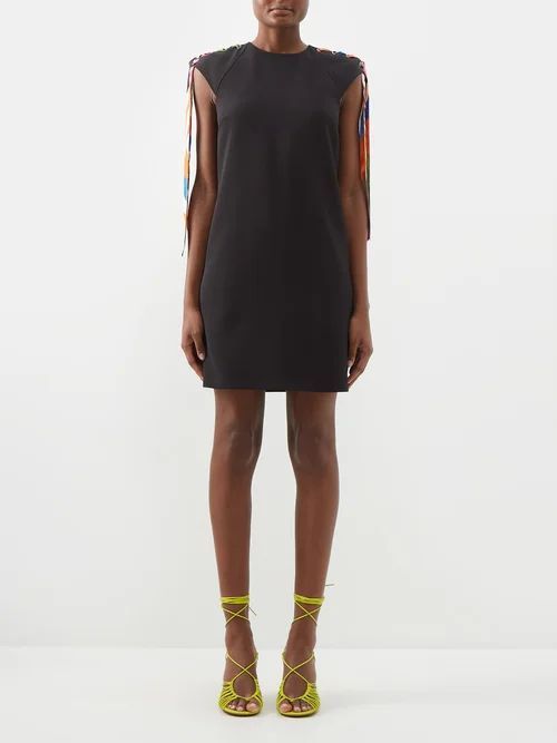 Iride-print Ribbon Crepe Mini Dress - Womens - Black