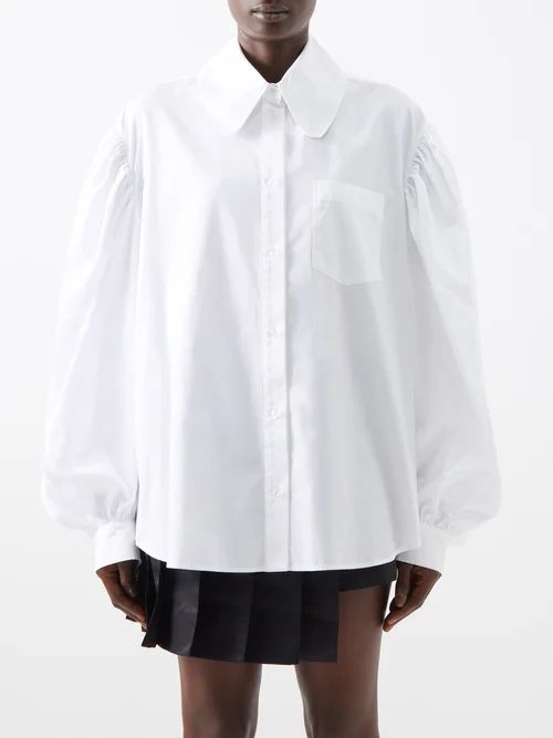 Balloon-sleeve Cotton-poplin Shirt - Womens - White