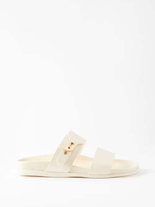 Latria Buckled Leather Slides - Womens - Off White