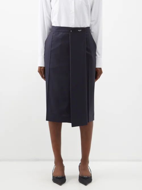 Batavia High-rise Wrap-waist Wool Midi Skirt - Womens - Navy
