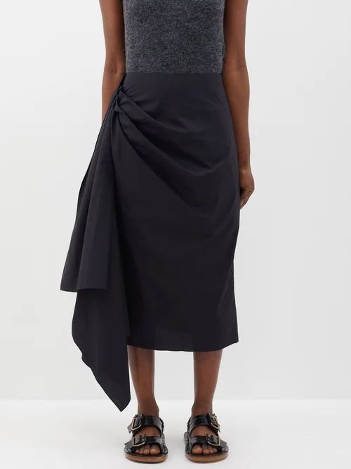 Posey Asymmetric Cotton Midi Skirt - Womens - Black
