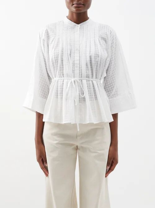 Madeleine Lace-check Cotton Blouse - Womens - Cream