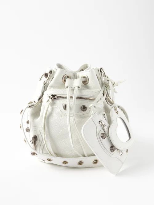 Le Cagole Xs Crinkled-leather Bucket Bag - Womens - White