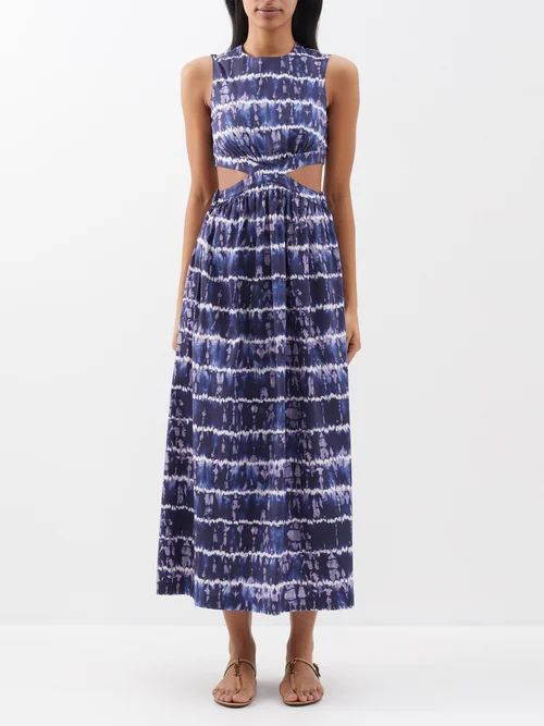 Ashima Shibori-print Cutout Cotton-blend Dress - Womens - Blue Multi