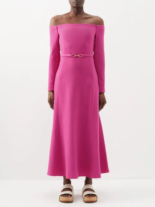 Carole Off-the-shoulder Knitted Dress - Womens - Fuchsia