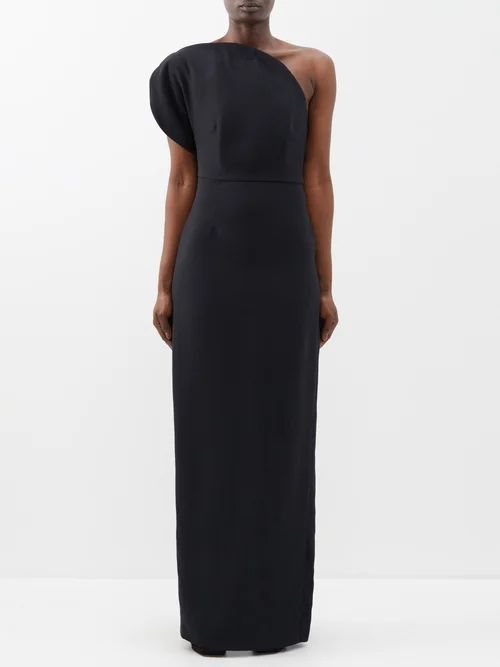 One-shoulder Wool-blend Dress - Womens - Black