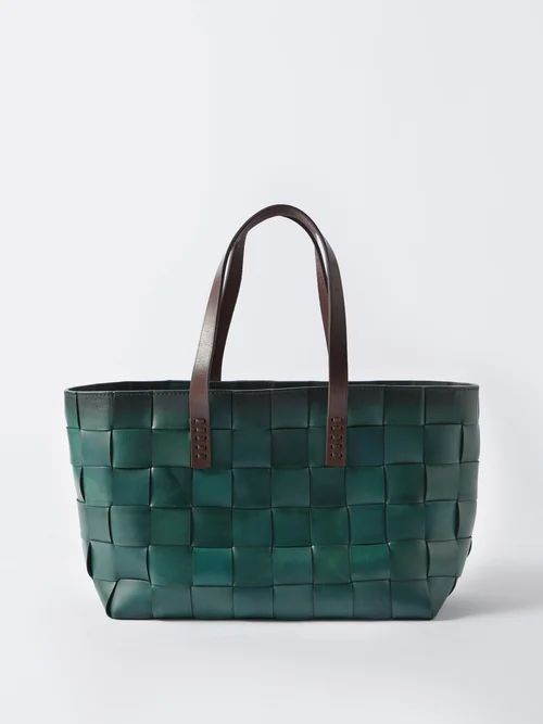 Japan Woven-leather Box Tote Bag - Womens - Dark Green