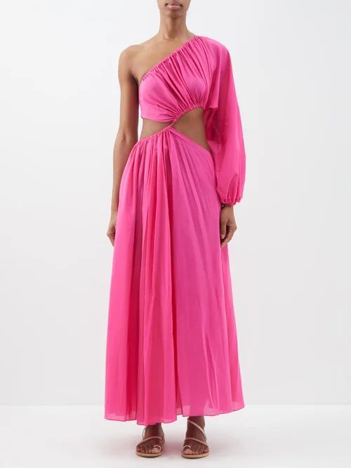 Asymmetric Wave Cotton-blend Midi Dress - Womens - Bright Pink