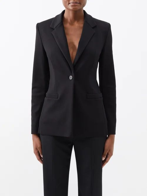 Single-breasted Knitted-mesh Blazer - Womens - Black
