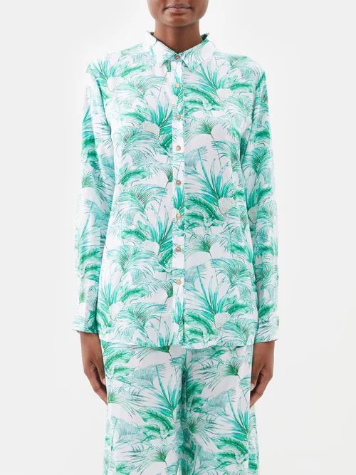 Millie Palm-print Twill Shirt - Womens - Green Print