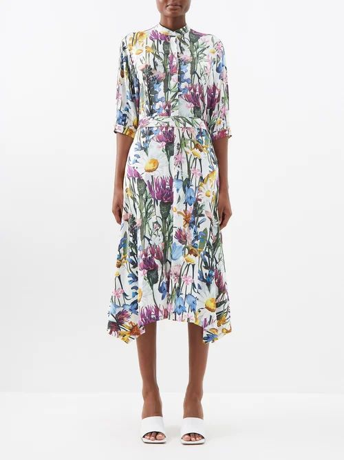 Floral-print Twill Shirt Dress - Womens - Multi