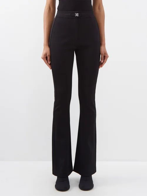 Belted Flared Knitted-mesh Trousers - Womens - Black