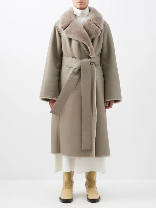 Chislett Shearling-lined Belted Leather Coat - Womens - Dark Beige
