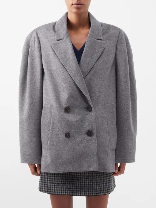Oversized Double-breasted Brushed-wool Jacket - Womens - Grey
