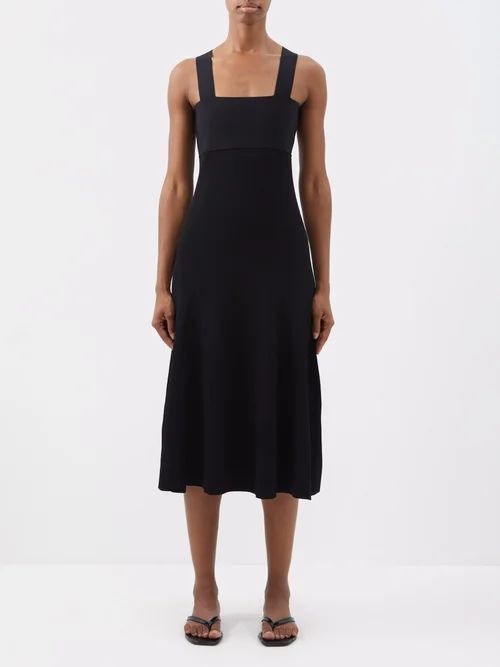Empire-waist Flared Jersey Midi Dress - Womens - Black