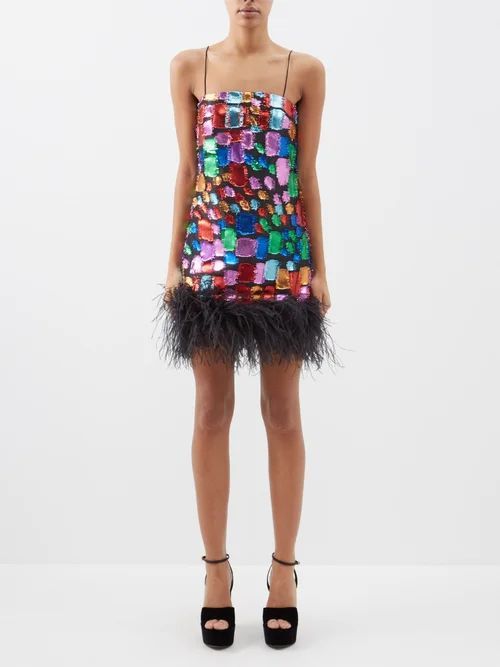 Daria Feather-trim Metallic-fil Coupé Mini Dress - Womens - Black Multi