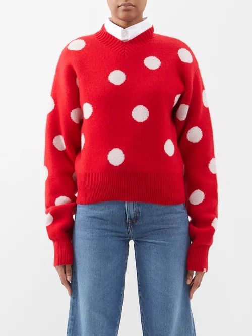 No.254 Demi Polka-dot Cashmere Sweater - Womens - Red White