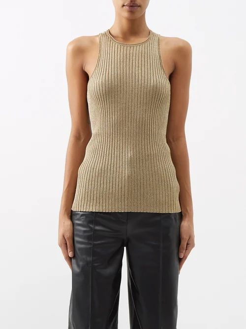 Ribbed Racerback Lurex Top - Womens - Gold