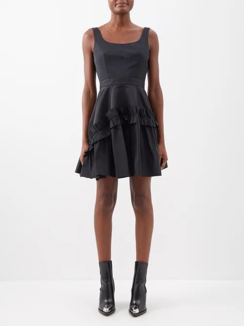 Scoop-neckline Ruffled Dress - Womens - Black