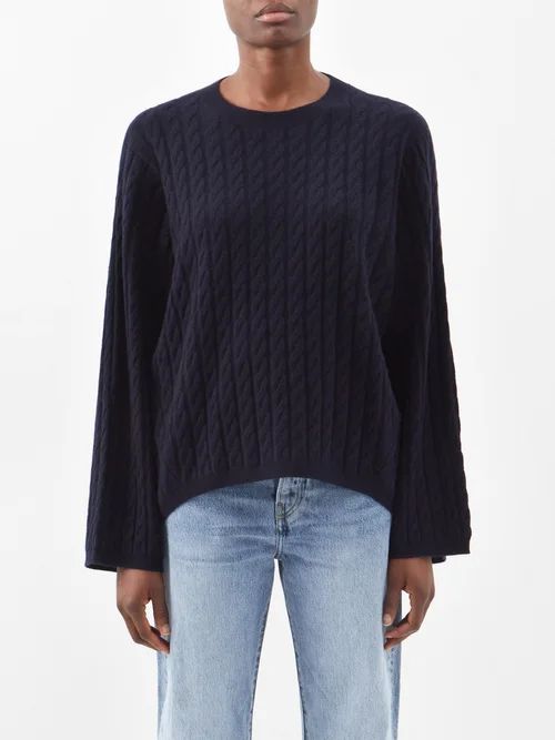 Cable-knit Cashmere Sweater - Womens - Dark Navy
