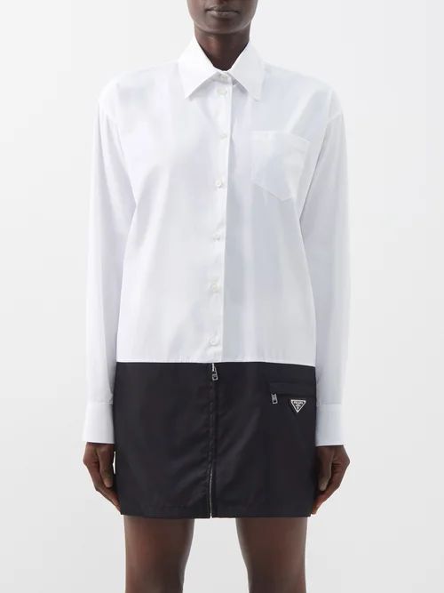 Bi-colour Cotton And Re-nylon Shirt Dress - Womens - White Black