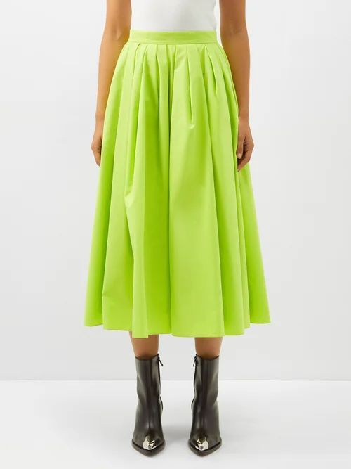 Gathered Poplin Midi Skirt - Womens - Green