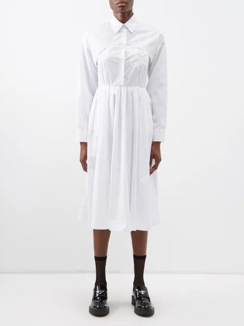 Triangle-logo Patch Cotton-poplin Midi Dress - Womens - White