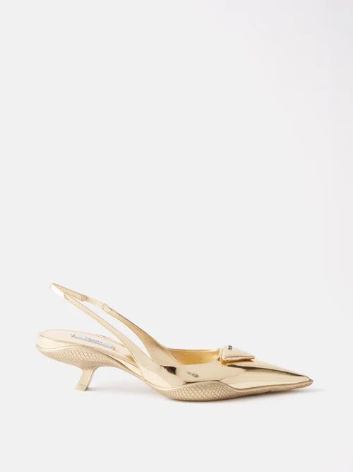 Triangle Logo-plaque 45 Leather Slingback Pumps - Womens - Gold