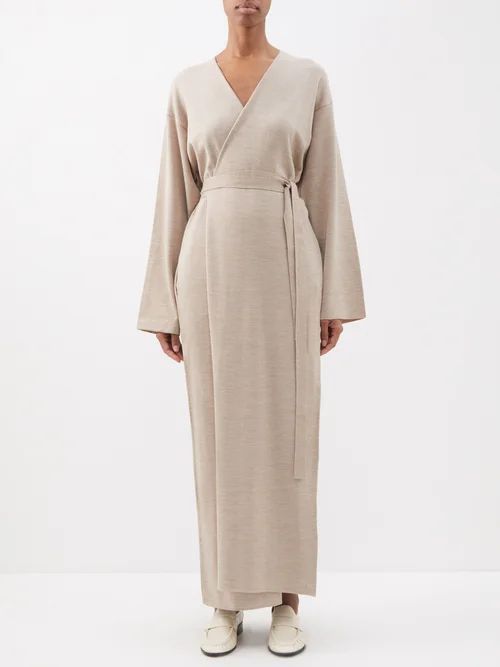 Aras Wool And Silk-blend Wrap Dress - Womens - Beige