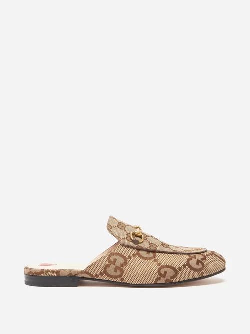 Princetown Horsebit Gg-canvas Backless Loafers - Womens - Beige